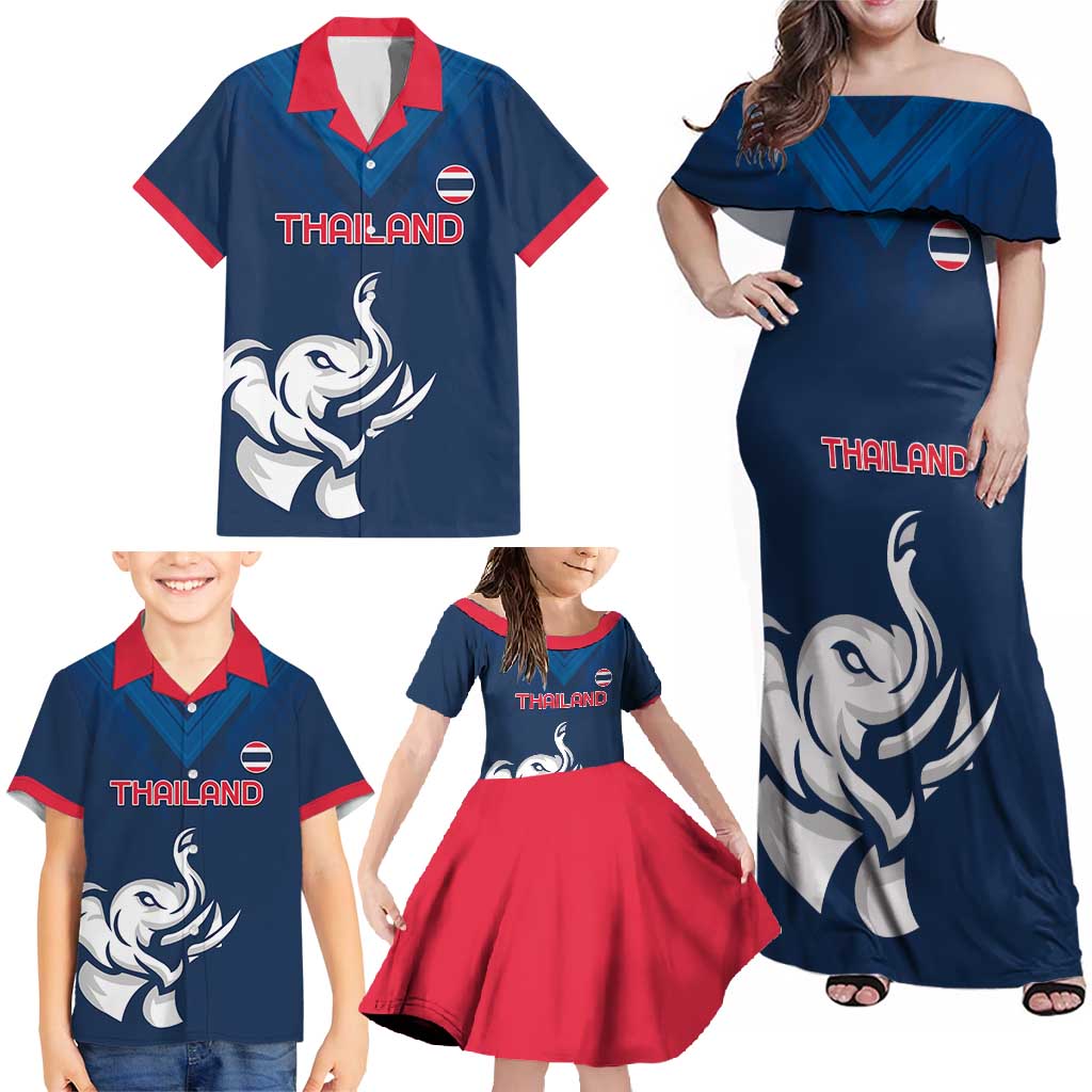 Custom Thailand Football Family Matching Off Shoulder Maxi Dress and Hawaiian Shirt Go Champions - Wonder Print Shop