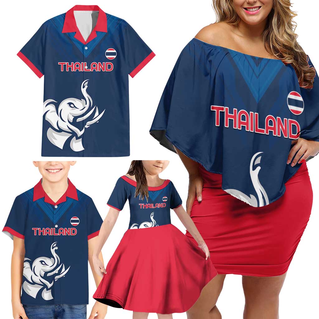 Custom Thailand Football Family Matching Off Shoulder Short Dress and Hawaiian Shirt Go Champions - Wonder Print Shop