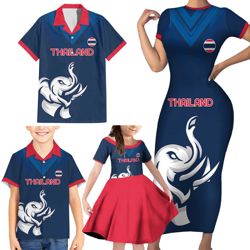 Custom Thailand Football Family Matching Short Sleeve Bodycon Dress and Hawaiian Shirt Go Champions - Wonder Print Shop