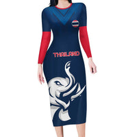 Custom Thailand Football Long Sleeve Bodycon Dress Go Champions - Wonder Print Shop