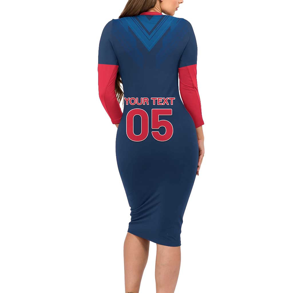 Custom Thailand Football Long Sleeve Bodycon Dress Go Champions - Wonder Print Shop
