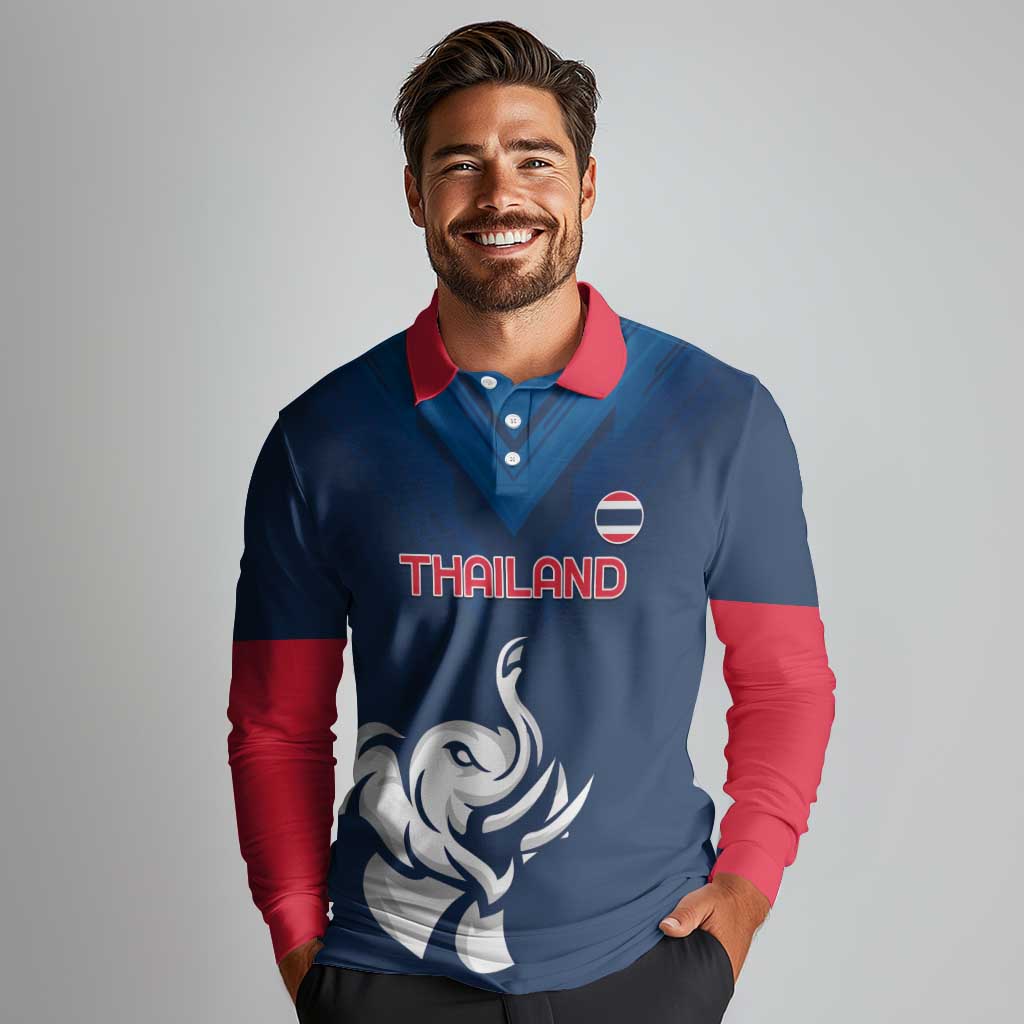 Custom Thailand Football Long Sleeve Polo Shirt Go Champions - Wonder Print Shop