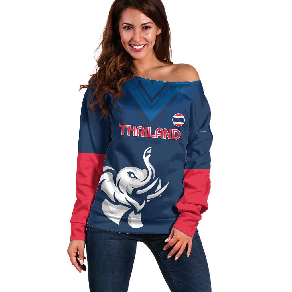 Custom Thailand Football Off Shoulder Sweater Go Champions - Wonder Print Shop