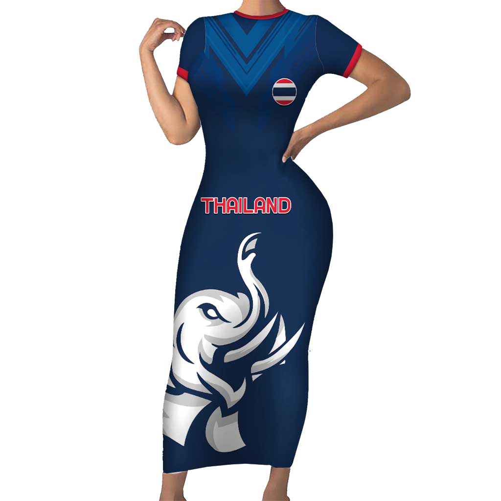 Custom Thailand Football Short Sleeve Bodycon Dress Go Champions - Wonder Print Shop