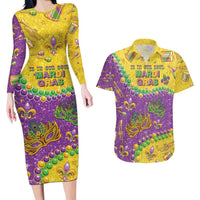 Mardi Gras Is In Our Soul Couples Matching Long Sleeve Bodycon Dress and Hawaiian Shirt Glitter Style