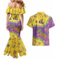 Mardi Gras Is In Our Soul Couples Matching Mermaid Dress and Hawaiian Shirt Glitter Style