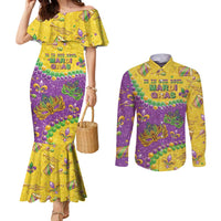 Mardi Gras Is In Our Soul Couples Matching Mermaid Dress and Long Sleeve Button Shirt Glitter Style