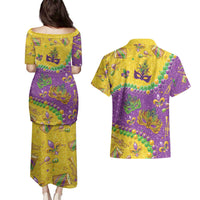 Mardi Gras Is In Our Soul Couples Matching Puletasi and Hawaiian Shirt Glitter Style