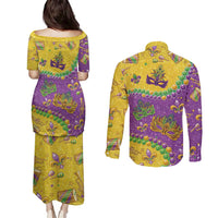 Mardi Gras Is In Our Soul Couples Matching Puletasi and Long Sleeve Button Shirt Glitter Style