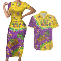 Mardi Gras Is In Our Soul Couples Matching Short Sleeve Bodycon Dress and Hawaiian Shirt Glitter Style
