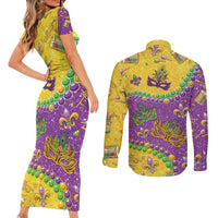 Mardi Gras Is In Our Soul Couples Matching Short Sleeve Bodycon Dress and Long Sleeve Button Shirt Glitter Style