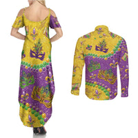 Mardi Gras Is In Our Soul Couples Matching Summer Maxi Dress and Long Sleeve Button Shirt Glitter Style