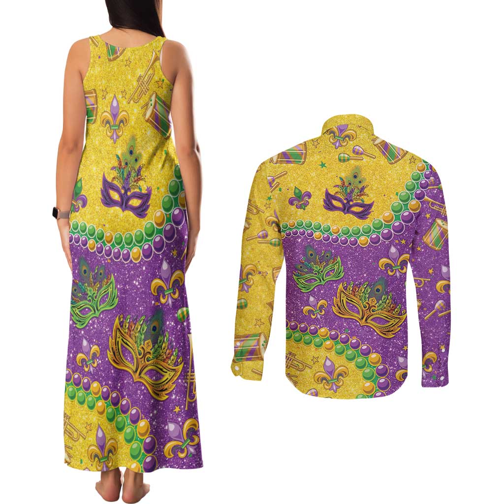 Mardi Gras Is In Our Soul Couples Matching Tank Maxi Dress and Long Sleeve Button Shirt Glitter Style
