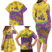 Mardi Gras Is In Our Soul Family Matching Long Sleeve Bodycon Dress and Hawaiian Shirt Glitter Style