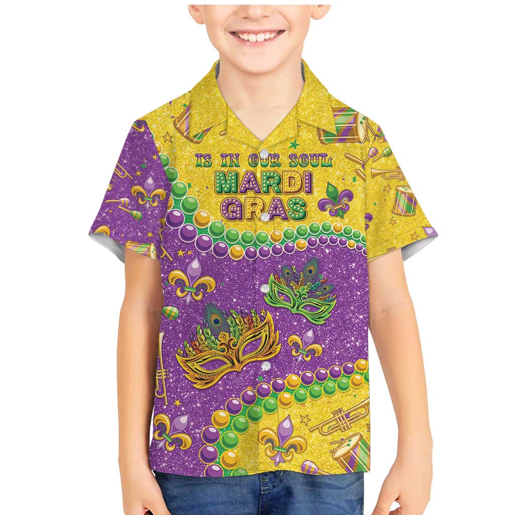 Mardi Gras Is In Our Soul Family Matching Mermaid Dress and Hawaiian Shirt Glitter Style