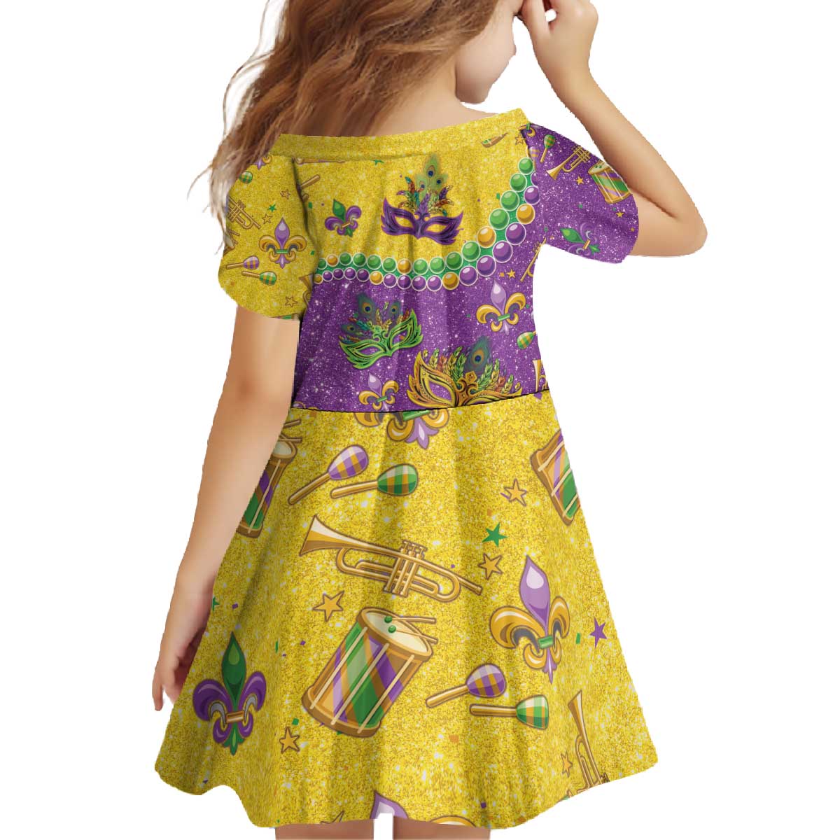 Mardi Gras Is In Our Soul Family Matching Off The Shoulder Long Sleeve Dress and Hawaiian Shirt Glitter Style