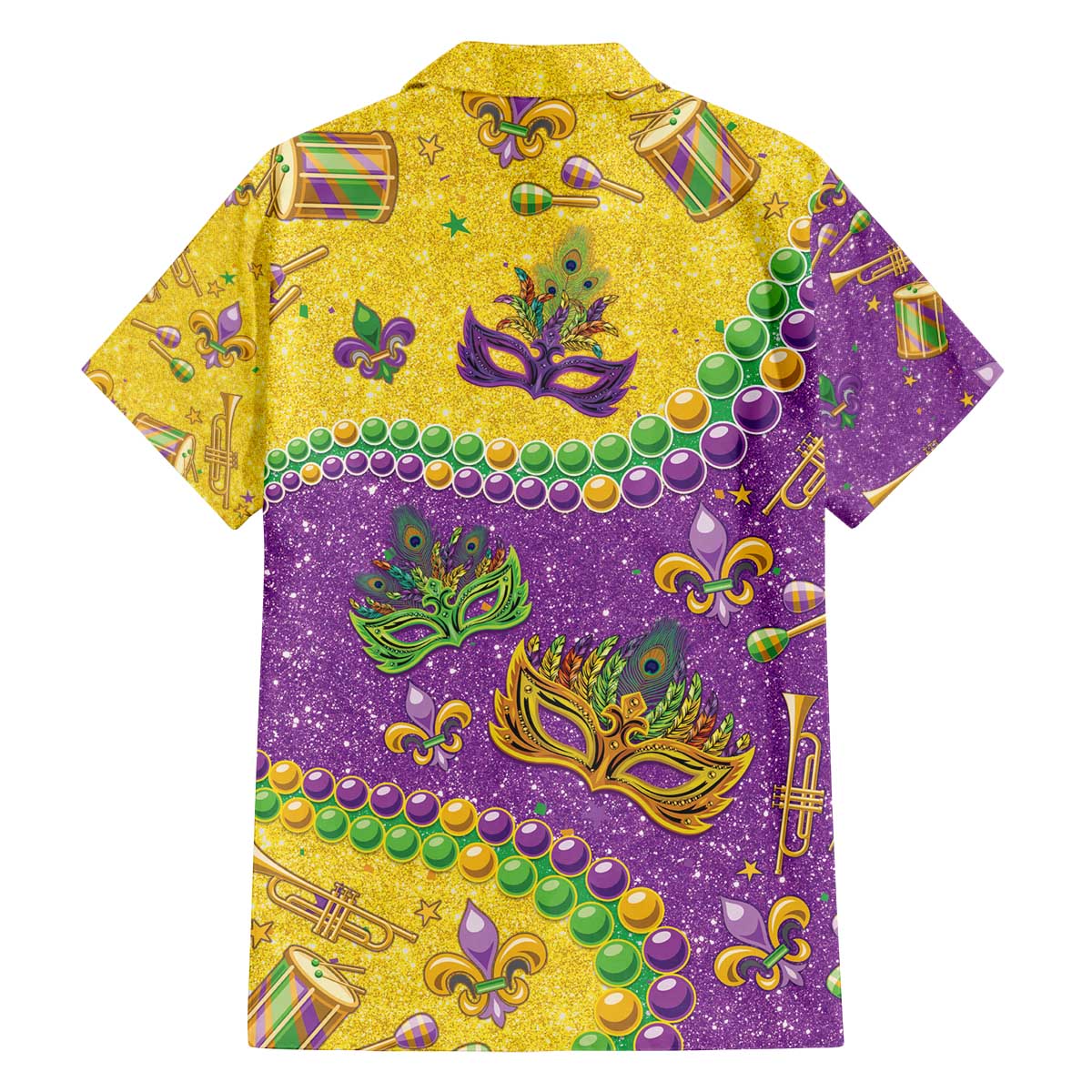 Mardi Gras Is In Our Soul Family Matching Off The Shoulder Long Sleeve Dress and Hawaiian Shirt Glitter Style