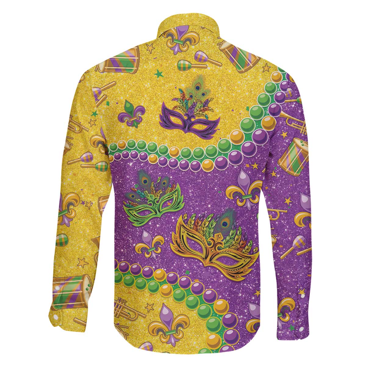 Mardi Gras Is In Our Soul Family Matching Off The Shoulder Long Sleeve Dress and Hawaiian Shirt Glitter Style