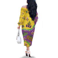 Mardi Gras Is In Our Soul Family Matching Off The Shoulder Long Sleeve Dress and Hawaiian Shirt Glitter Style