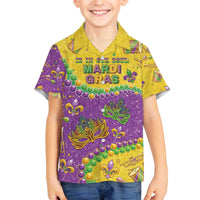 Mardi Gras Is In Our Soul Family Matching Off The Shoulder Long Sleeve Dress and Hawaiian Shirt Glitter Style
