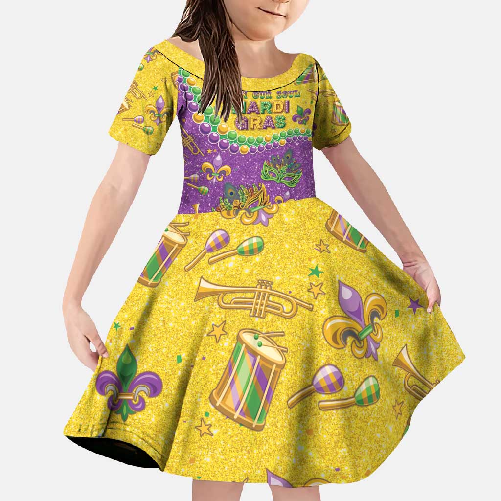 Mardi Gras Is In Our Soul Family Matching Off Shoulder Maxi Dress and Hawaiian Shirt Glitter Style