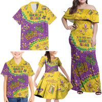 Mardi Gras Is In Our Soul Family Matching Off Shoulder Maxi Dress and Hawaiian Shirt Glitter Style