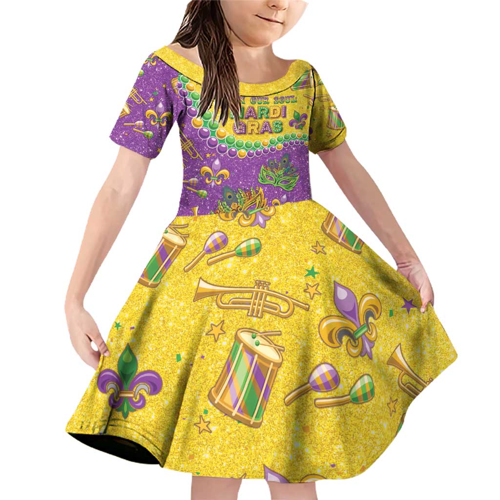 Mardi Gras Is In Our Soul Family Matching Off Shoulder Short Dress and Hawaiian Shirt Glitter Style