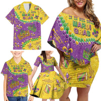 Mardi Gras Is In Our Soul Family Matching Off Shoulder Short Dress and Hawaiian Shirt Glitter Style