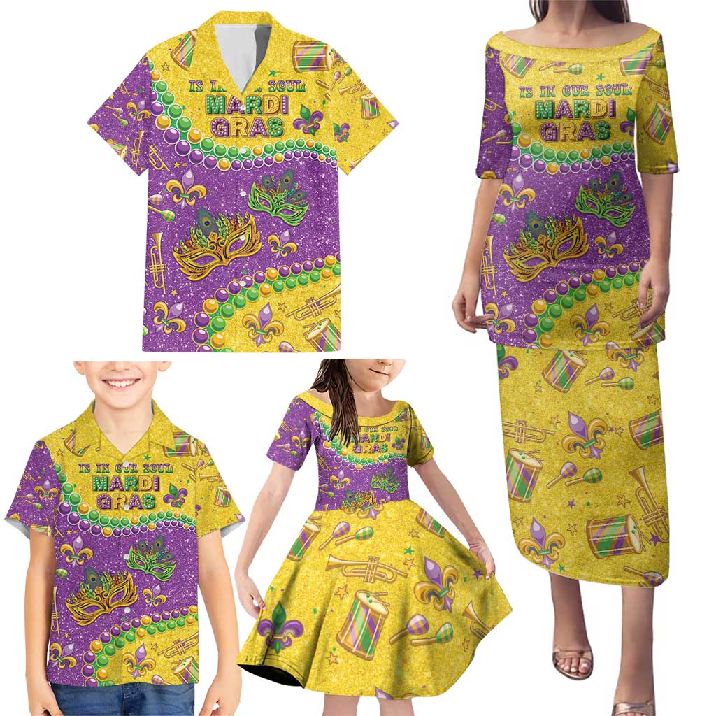 Mardi Gras Is In Our Soul Family Matching Puletasi and Hawaiian Shirt Glitter Style