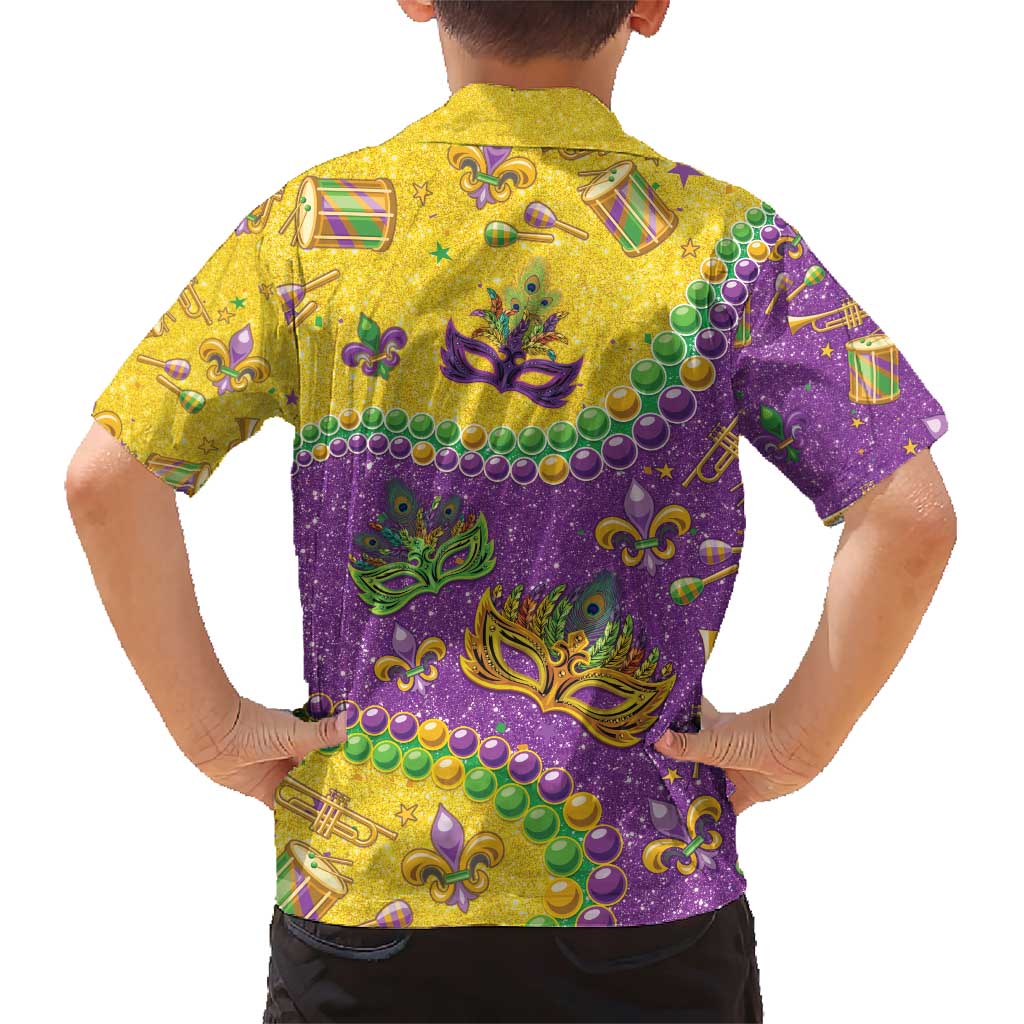 Mardi Gras Is In Our Soul Family Matching Short Sleeve Bodycon Dress and Hawaiian Shirt Glitter Style