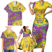 Mardi Gras Is In Our Soul Family Matching Short Sleeve Bodycon Dress and Hawaiian Shirt Glitter Style