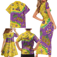 Mardi Gras Is In Our Soul Family Matching Short Sleeve Bodycon Dress and Hawaiian Shirt Glitter Style