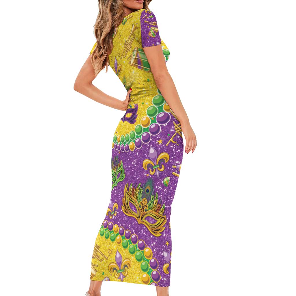 Mardi Gras Is In Our Soul Family Matching Short Sleeve Bodycon Dress and Hawaiian Shirt Glitter Style