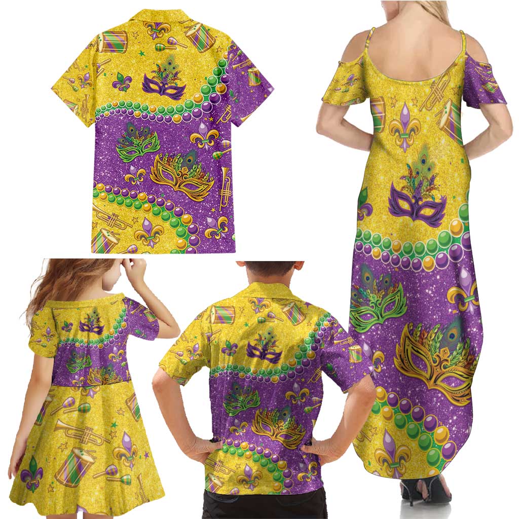 Mardi Gras Is In Our Soul Family Matching Summer Maxi Dress and Hawaiian Shirt Glitter Style