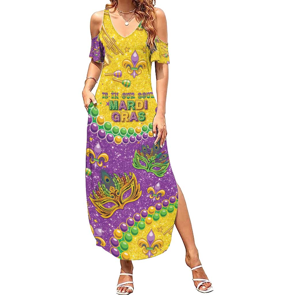 Mardi Gras Is In Our Soul Family Matching Summer Maxi Dress and Hawaiian Shirt Glitter Style