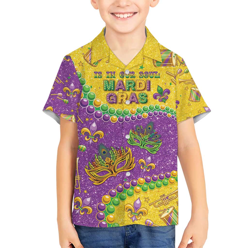 Mardi Gras Is In Our Soul Family Matching Summer Maxi Dress and Hawaiian Shirt Glitter Style