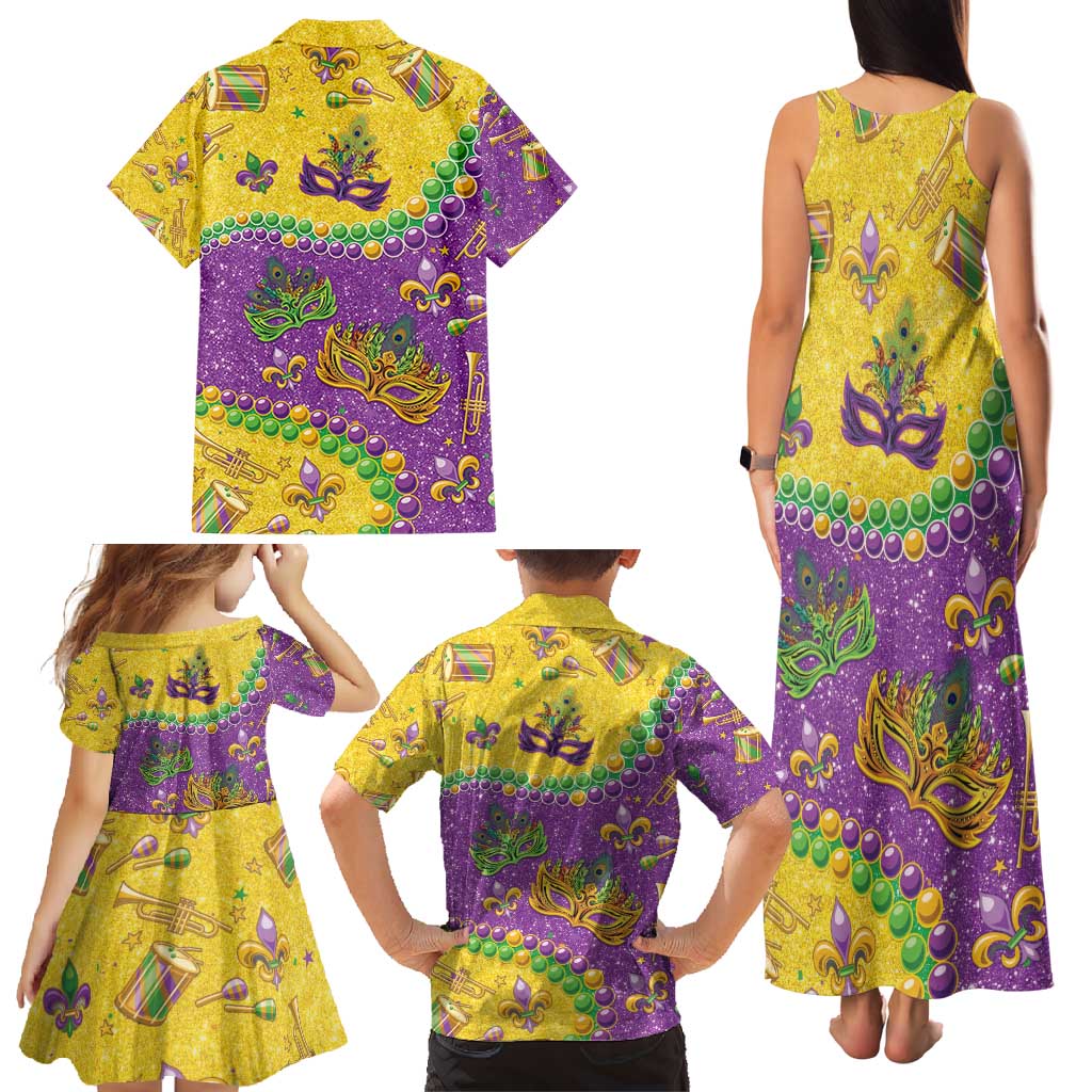 Mardi Gras Is In Our Soul Family Matching Tank Maxi Dress and Hawaiian Shirt Glitter Style