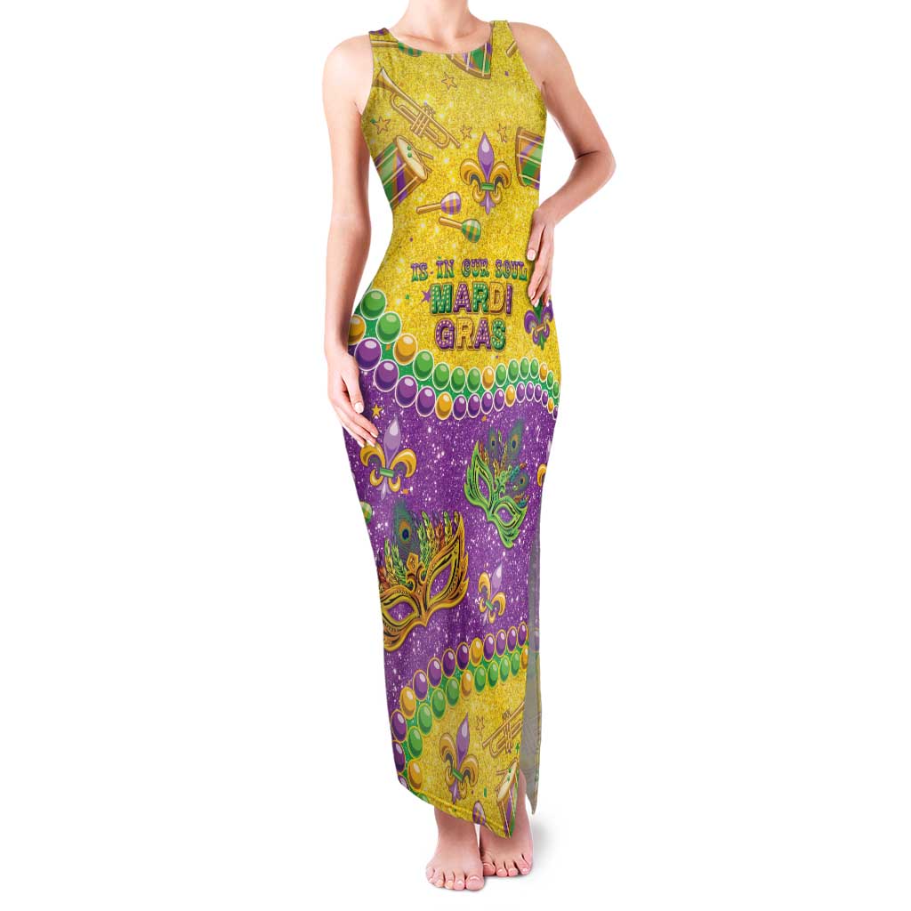 Mardi Gras Is In Our Soul Family Matching Tank Maxi Dress and Hawaiian Shirt Glitter Style