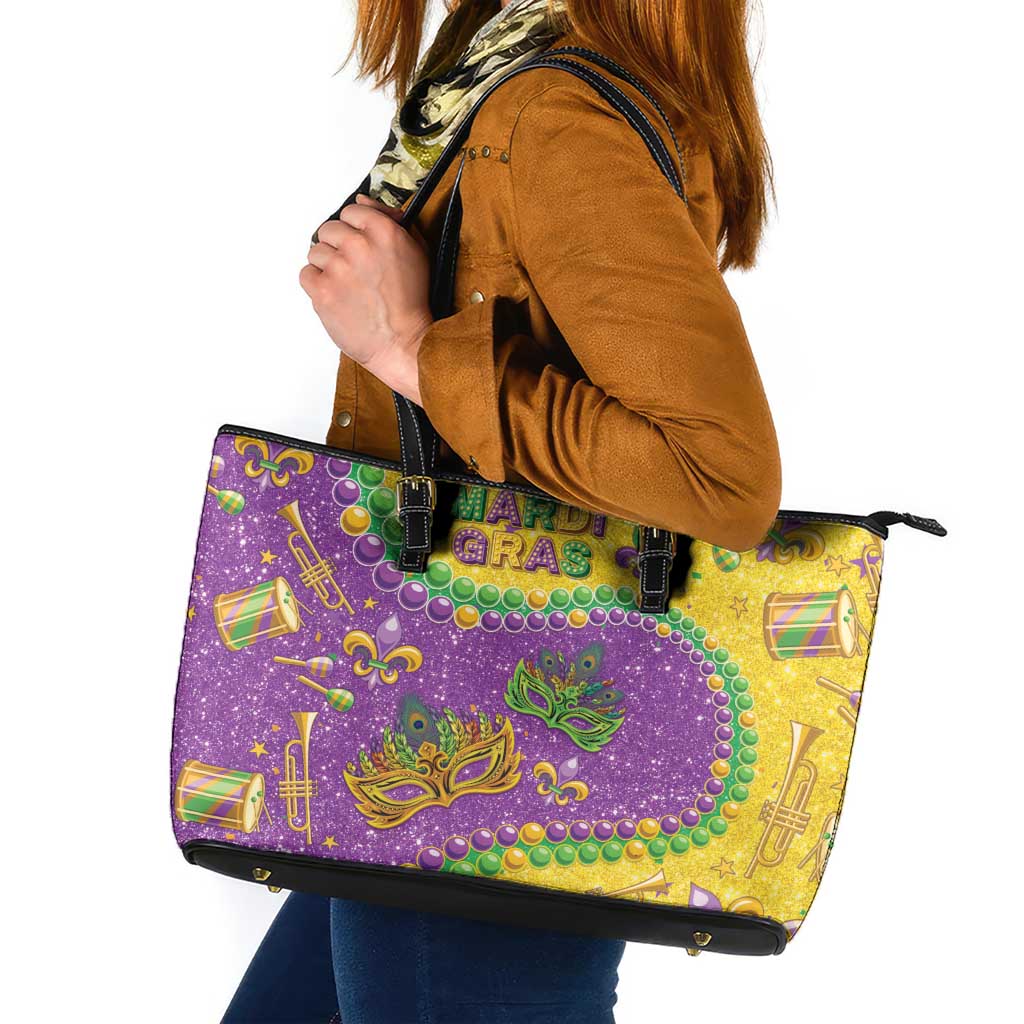 Mardi Gras Is In Our Soul Leather Tote Bag Glitter Style