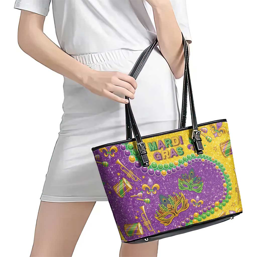 Mardi Gras Is In Our Soul Leather Tote Bag Glitter Style