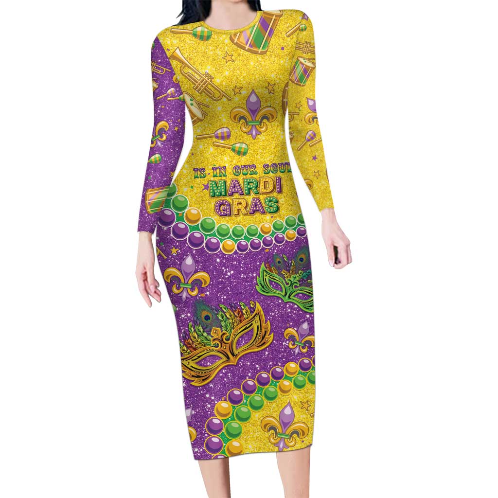 Mardi Gras Is In Our Soul Long Sleeve Bodycon Dress Glitter Style