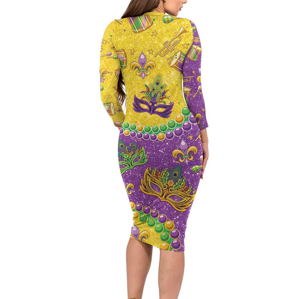Mardi Gras Is In Our Soul Long Sleeve Bodycon Dress Glitter Style
