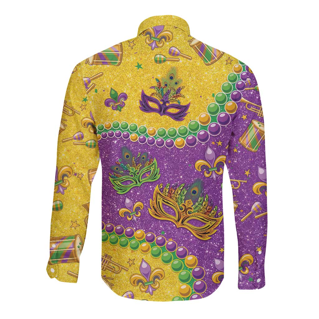 Mardi Gras Is In Our Soul Long Sleeve Button Shirt Glitter Style