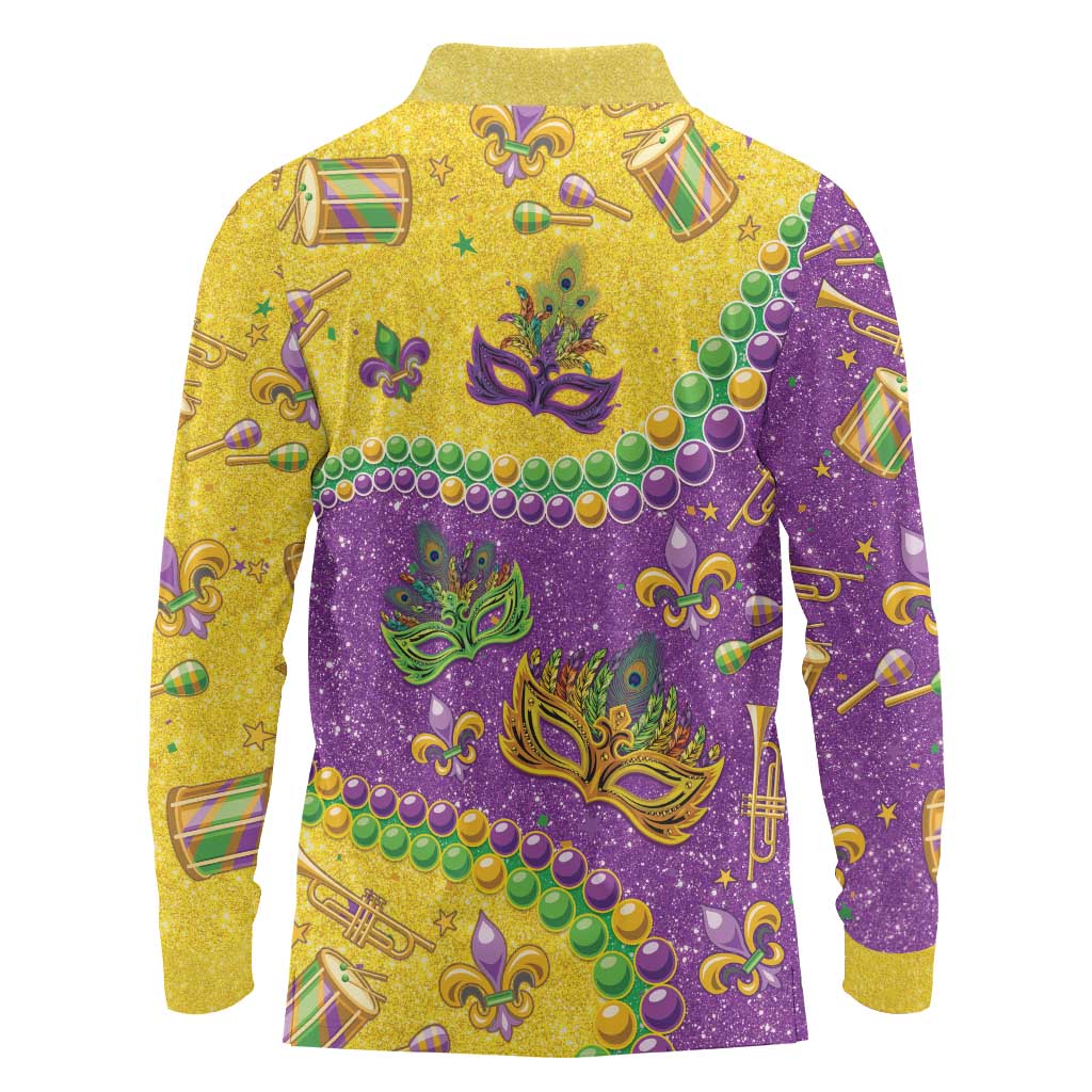 Mardi Gras Is In Our Soul Long Sleeve Polo Shirt Glitter Style