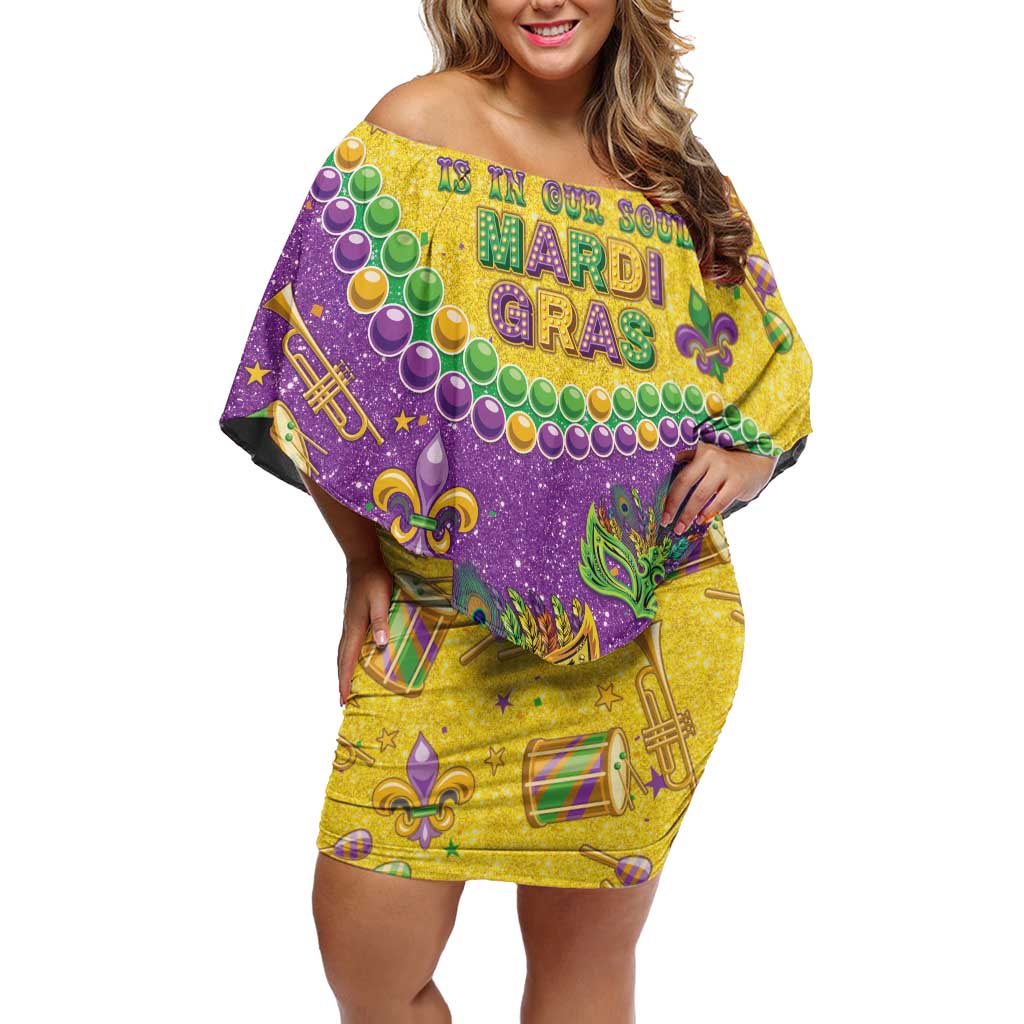Mardi Gras Is In Our Soul Off Shoulder Short Dress Glitter Style
