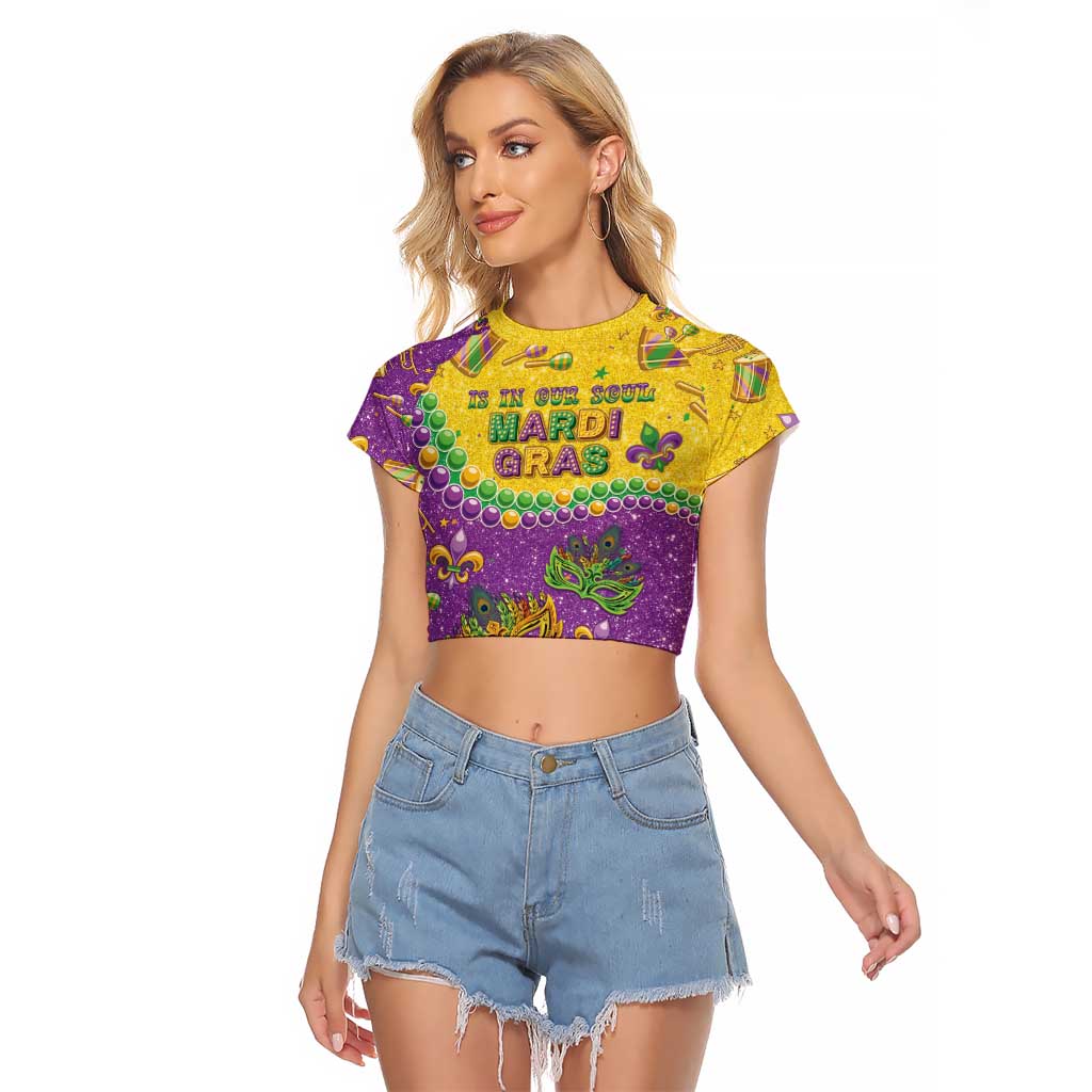 Mardi Gras Is In Our Soul Raglan Cropped T Shirt Glitter Style LT05 - Wonder Print Shop