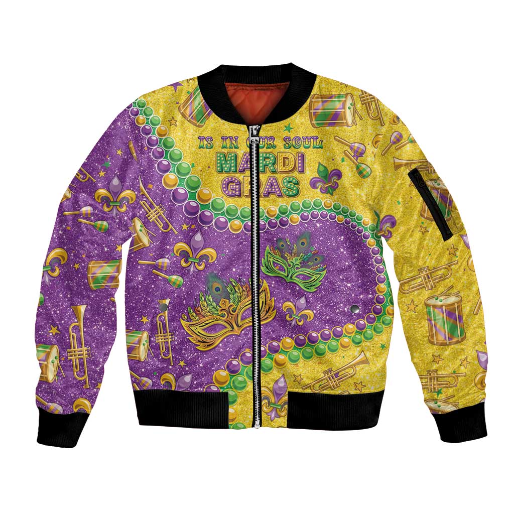 Mardi Gras Is In Our Soul Sleeve Zip Bomber Jacket Glitter Style LT05 - Wonder Print Shop