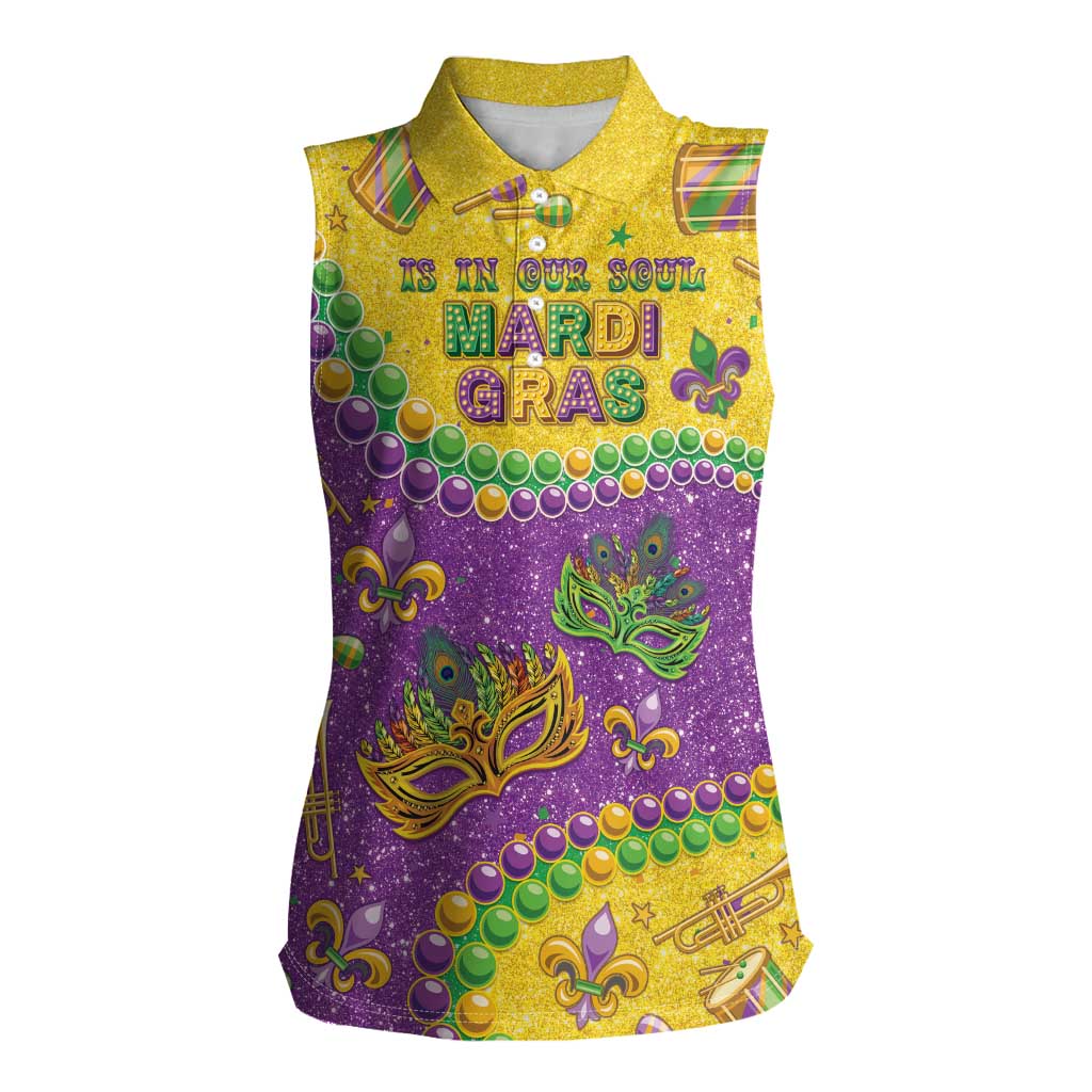 Mardi Gras Is In Our Soul Women Sleeveless Polo Shirt Glitter Style LT05 - Wonder Print Shop