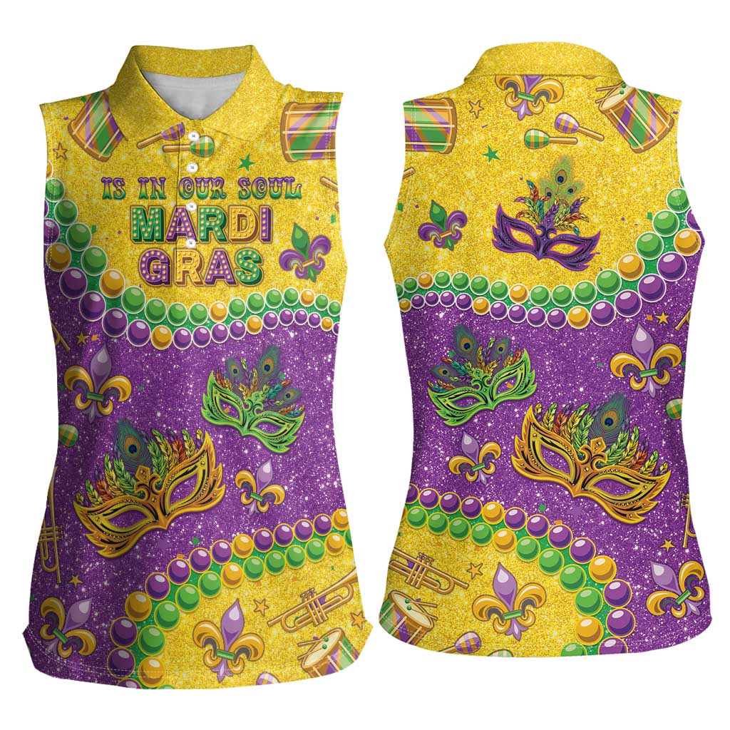 Mardi Gras Is In Our Soul Women Sleeveless Polo Shirt Glitter Style LT05 - Wonder Print Shop
