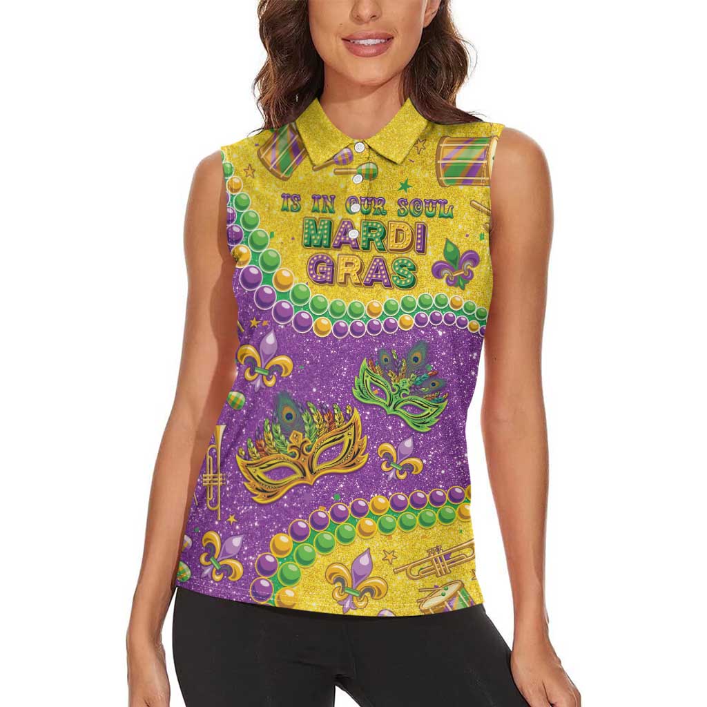Mardi Gras Is In Our Soul Women Sleeveless Polo Shirt Glitter Style LT05 - Wonder Print Shop